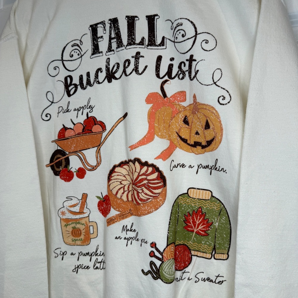 Altar'd State Fall Bucket List Pumpkin Graphic Sweatshirt Cream Size XS/S - Picture 7 of 7